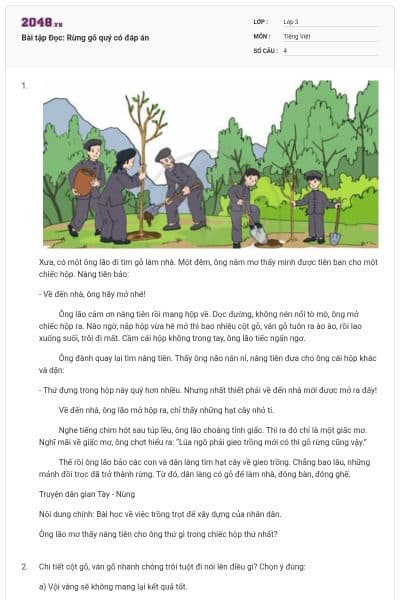 Bài tập Đọc: Rừng gỗ quý có đáp án