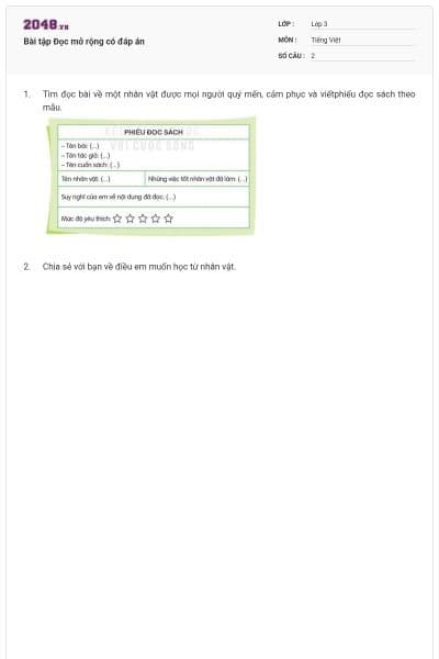 Bài tập Đọc mở rộng có đáp án