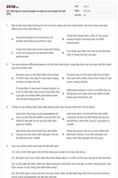541 Bài tập Cơ chế di truyền và biến dị có lời giải chi tiết (P6)