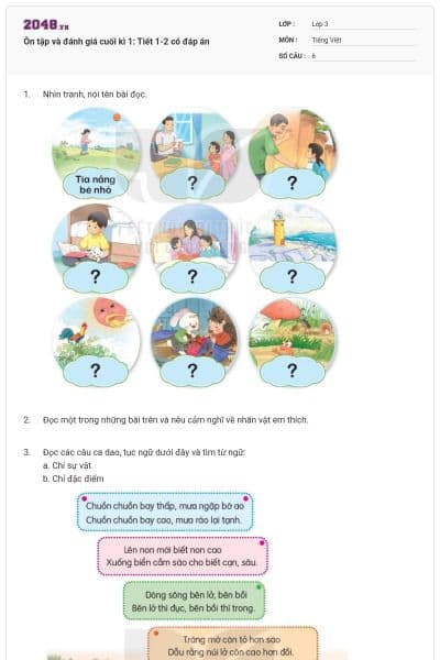 Ôn tập và đánh giá cuối kì 1: Tiết 1-2 có đáp án