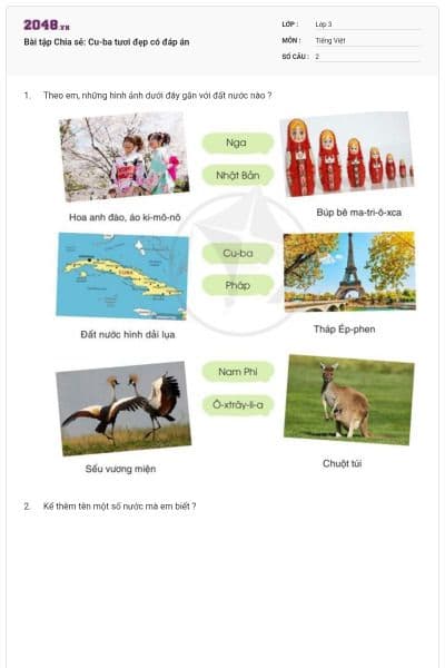 Bài tập Chia sẻ: Cu-ba tươi đẹp có đáp án