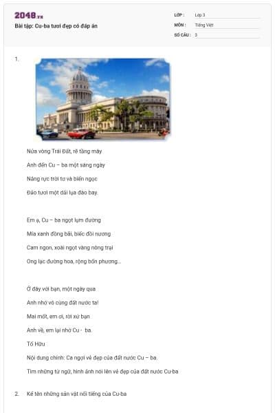 Bài tập: Cu-ba tươi đẹp có đáp án