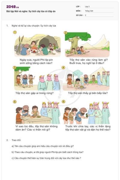 Bài tập Nói và nghe: Sự tích cây lúa có đáp án