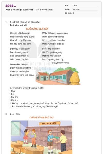 Phần 2 – đánh giá cuối học kì 1: Tiết 6-7 có đáp án