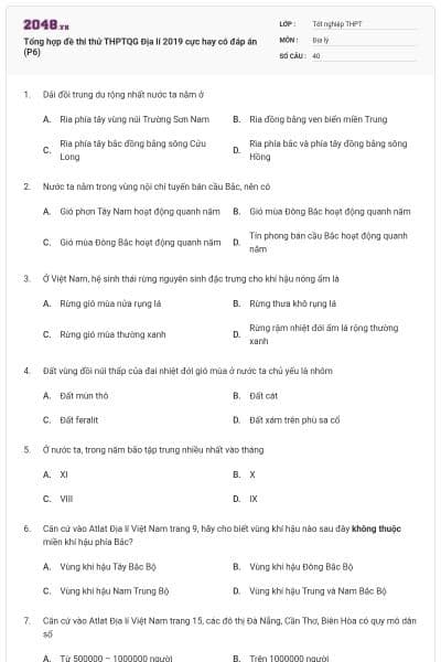 Tổng hợp đề thi thử THPTQG Địa lí 2019 cực hay có đáp án (P6)