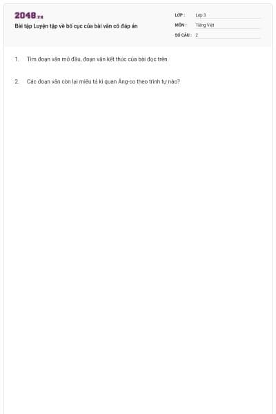 Bài tập Luyện tập về bố cục của bài văn có đáp án