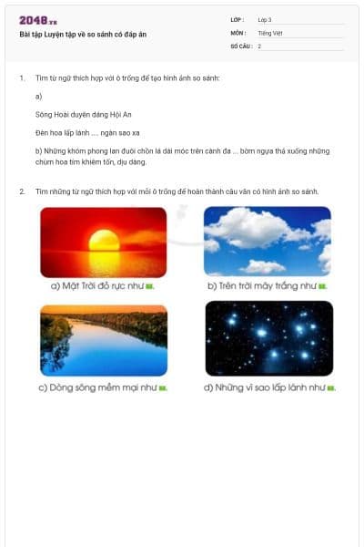 Bài tập Luyện tập về so sánh có đáp án