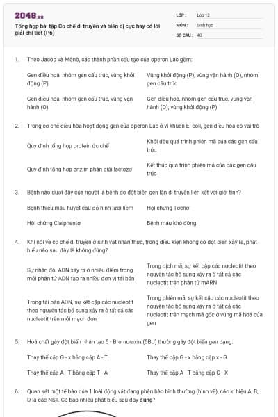 Tổng hợp bài tập Cơ chế di truyền và biến dị cực hay có lời giải chi tiết (P6)