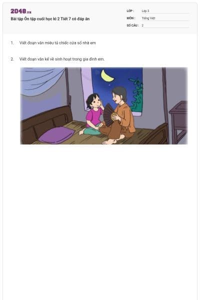 Bài tập Ôn tập cuối học kì 2 Tiết 7 có đáp án