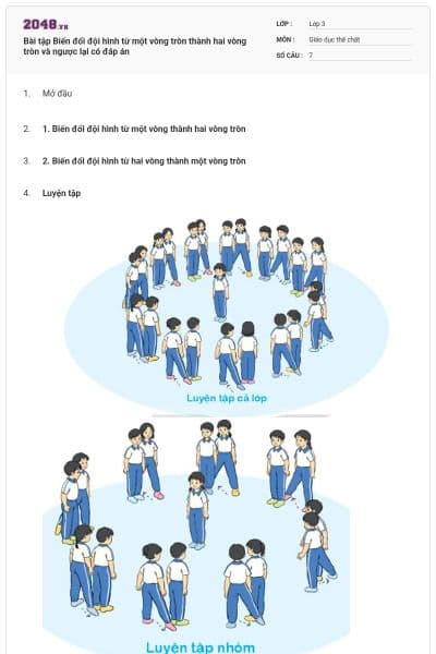 Bài tập Biến đổi đội hình từ một vòng tròn thành hai vòng tròn và ngược lại có đáp án