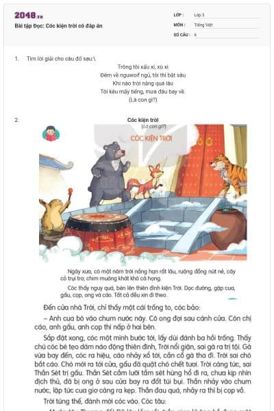 Bài tập Đọc: Cóc kiện trời có đáp án