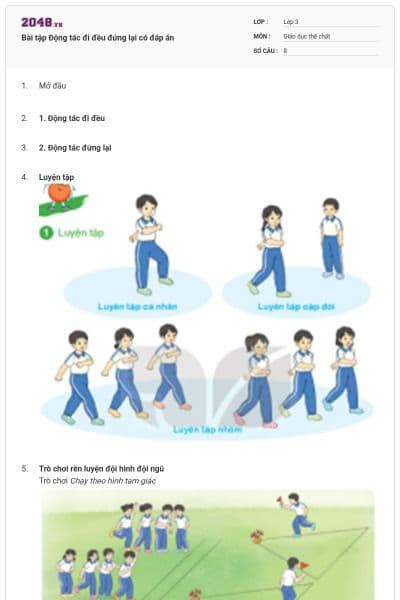 Bài tập Động tác đi đều đứng lại có đáp án