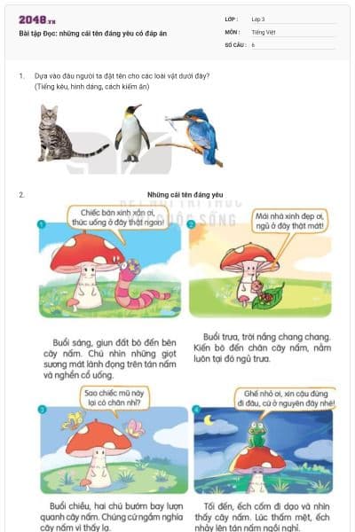 Bài tập Đọc: những cái tên đáng yêu có đáp án