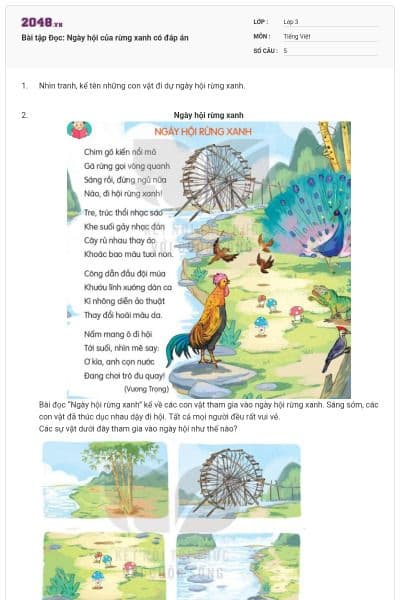 Bài tập Đọc: Ngày hội của rừng xanh có đáp án
