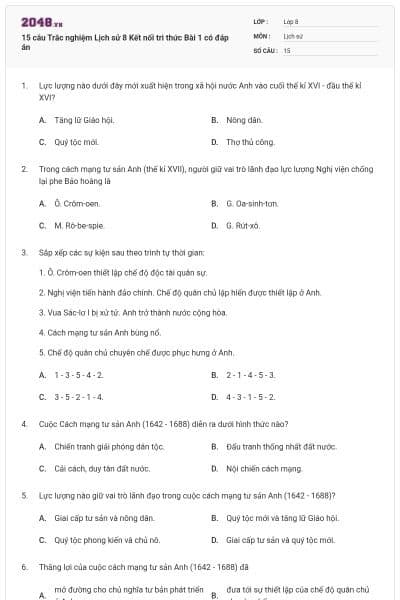 15 câu Trắc nghiệm Lịch sử 8 Kết nối tri thức Bài 1 có đáp án