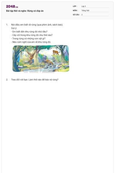 Bài tập Nói và nghe: Rừng có đáp án