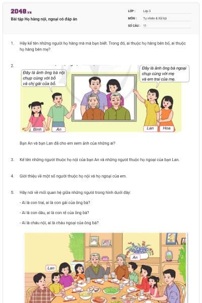 Bài tập Họ hàng nội, ngoại có đáp án