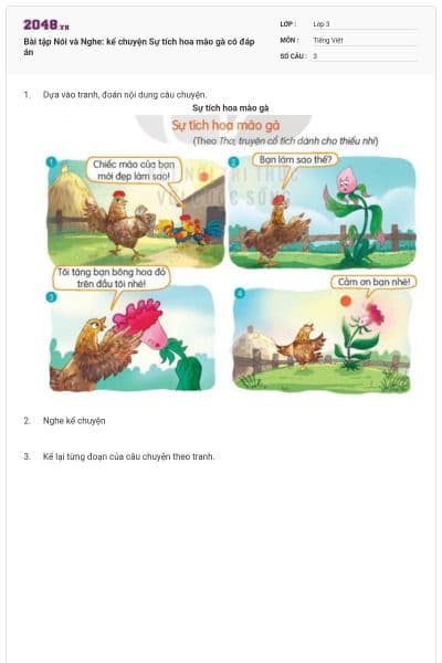 Bài tập Nói và Nghe: kể chuyện Sự tích hoa mào gà có đáp án