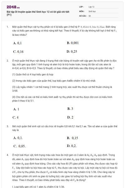 Bài tập Di truyền quần thể Sinh học 12 có lời giải chi tiết (P1)