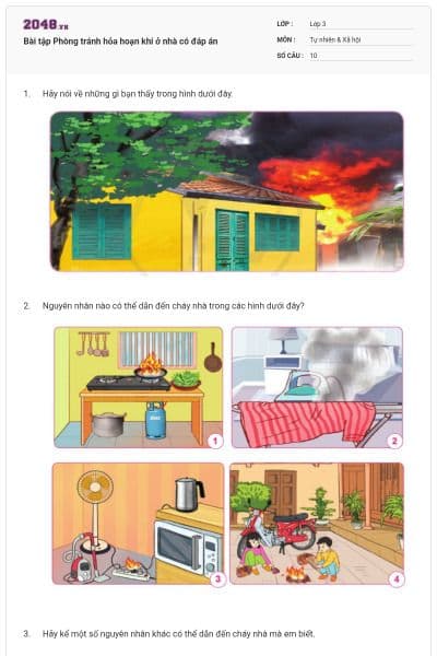 Bài tập Phòng tránh hỏa hoạn khi ở nhà có đáp án