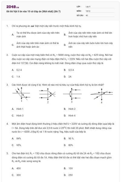 Đề thi Vật lí ôn vào 10 có đáp án (Mới nhất) (Đề 7)