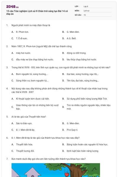 15 câu Trắc nghiệm Lịch sử 8 Chân trời sáng tạo Bài 14 có đáp án