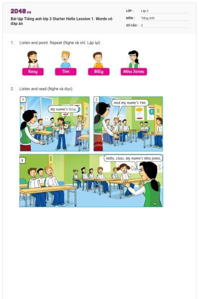 Bài tập Tiếng anh lớp 3 Starter Hello Lession 1. Words có đáp án