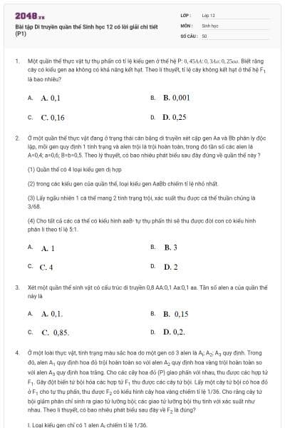 Bài tập Di truyền quần thể Sinh học 12 có lời giải chi tiết (P1)
