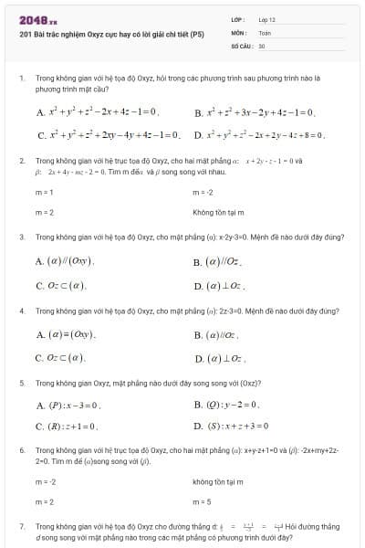 201 Bài trắc nghiệm Oxyz cực hay có lời giải chi tiết (P5)