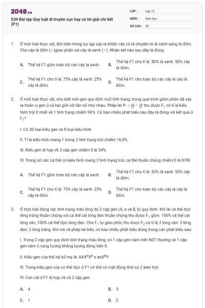 534 Bài tập Quy luật di truyền cực hay có lời giải chi tiết (P1)