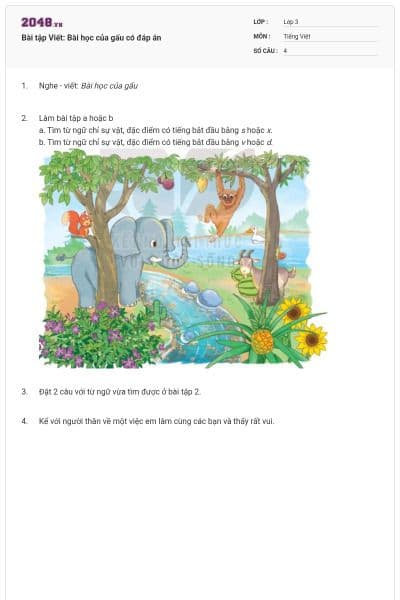 Bài tập Viết: Bài học của gấu có đáp án