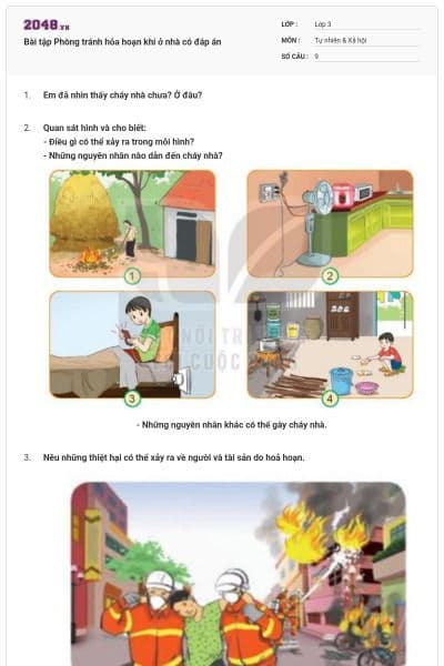 Bài tập Phòng tránh hỏa hoạn khi ở nhà có đáp án