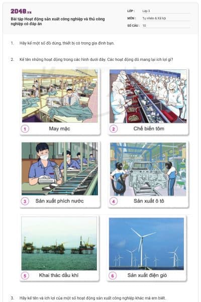 Bài tập Hoạt động sản xuất công nghiệp và thủ công nghiệp có đáp án
