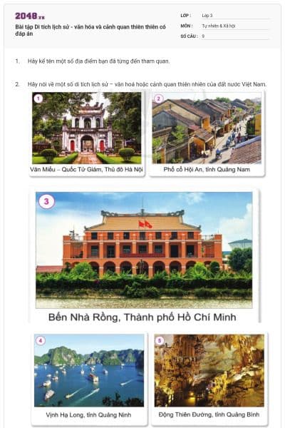 Bài tập Di tích lịch sử - văn hóa và cảnh quan thiên thiên có đáp án