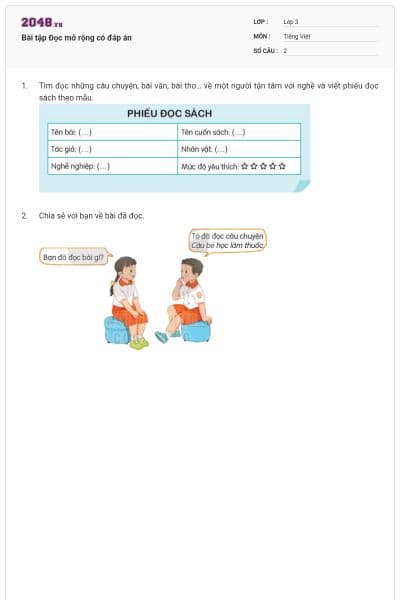 Bài tập Đọc mở rộng có đáp án