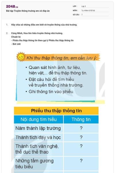 Bài tập Truyền thông trường em có đáp án