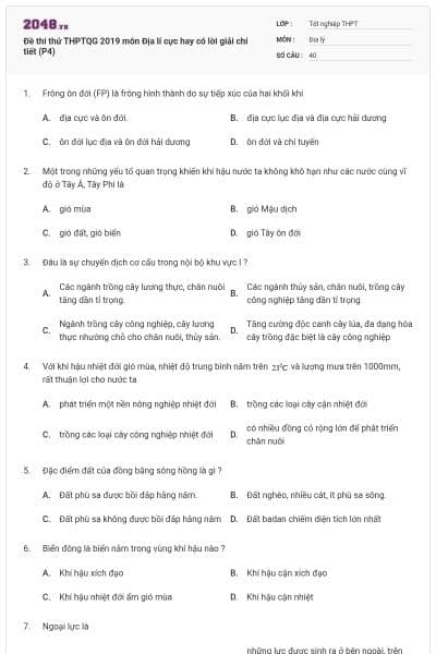 Đề thi thử THPTQG 2019 môn Địa lí cực hay có lời giải chi tiết (P4)