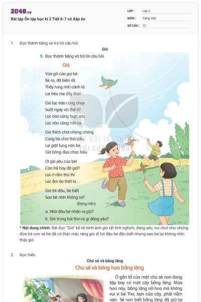 Bài tập Ôn tập học kì 2 Tiết 6-7 có đáp án