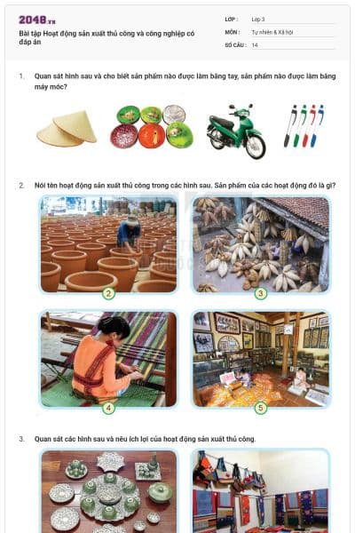 Bài tập Hoạt động sản xuất thủ công và công nghiệp có đáp án