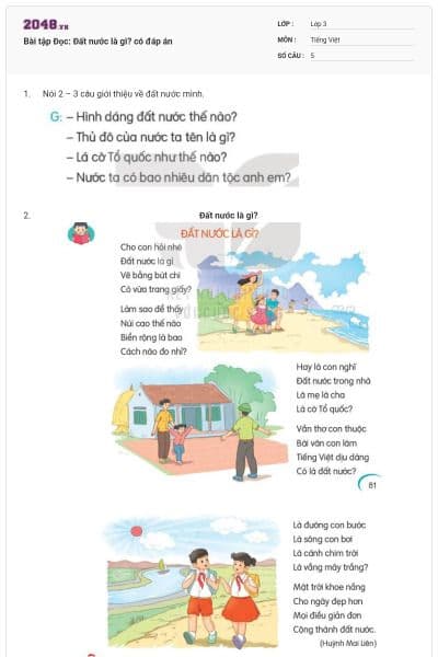 Bài tập Đọc: Đất nước là gì? có đáp án