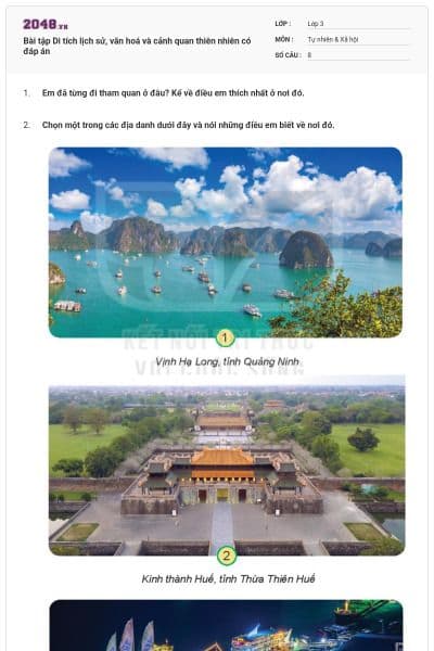 Bài tập Di tích lịch sử, văn hoá và cảnh quan thiên nhiên có đáp án