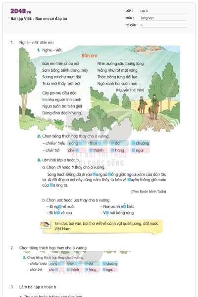 Bài tập Viết: : Bản em có đáp án