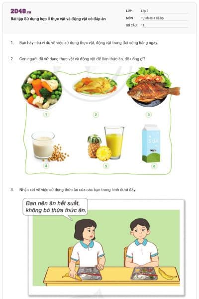 Bài tập Sử dụng hợp lí thực vật và động vật có đáp án