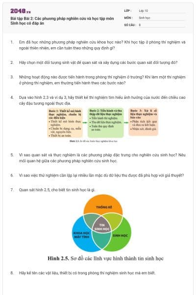Bài tập Bài 2: Các phương pháp nghiên cứu và học tập môn Sinh học có đáp án