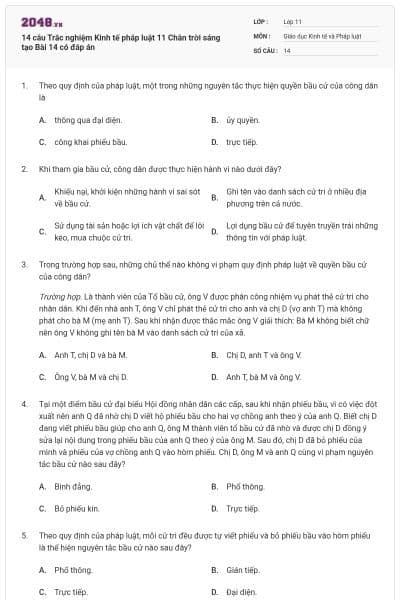 14 câu Trắc nghiệm Kinh tế pháp luật 11 Chân trời sáng tạo Bài 14 có đáp án