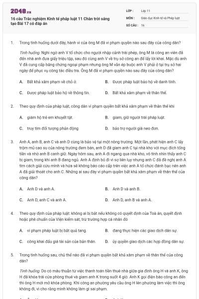 16 câu Trắc nghiệm Kinh tế pháp luật 11 Chân trời sáng tạo Bài 17 có đáp án