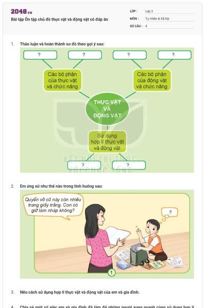 Bài tập Ôn tập chủ đề thực vật và động vật có đáp án