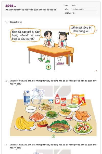 Bài tập Chăm sóc và bảo vệ cơ quan tiêu hoá có đáp án