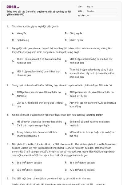 Tổng hợp bài tập Cơ chế di truyền và biến dị cực hay có lời giải chi tiết (P7)