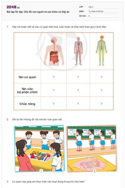 Bài tập Ôn tập: Chủ đề con người và sức khỏe có đáp án